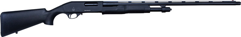 Black shotgun with long barrel and textured grip