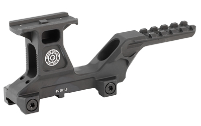 Black tactical firearm scope mount with rail.