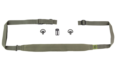 Adjustable green strap with attachment hardware.