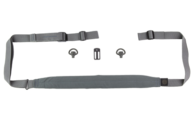 Gray adjustable strap with metal attachments.