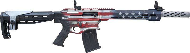 Decorative rifle featuring red, white, and blue design.