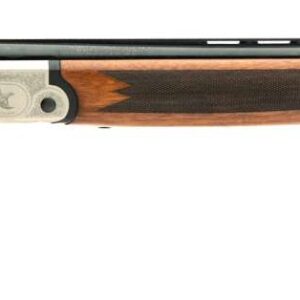 Side view of a double-barrel shotgun.