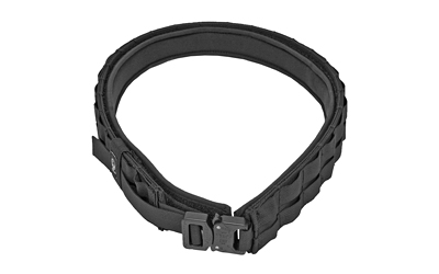 Black tactical belt with adjustable fittings.