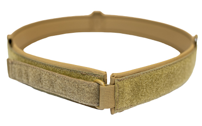 Tactical adjustable belt in tan and olive colors.