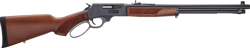 Side view of a lever-action rifle.
