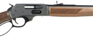Wooden rifle with a gray metal finish.