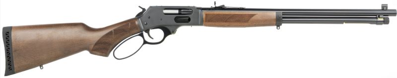 Wooden rifle with a gray metal finish.