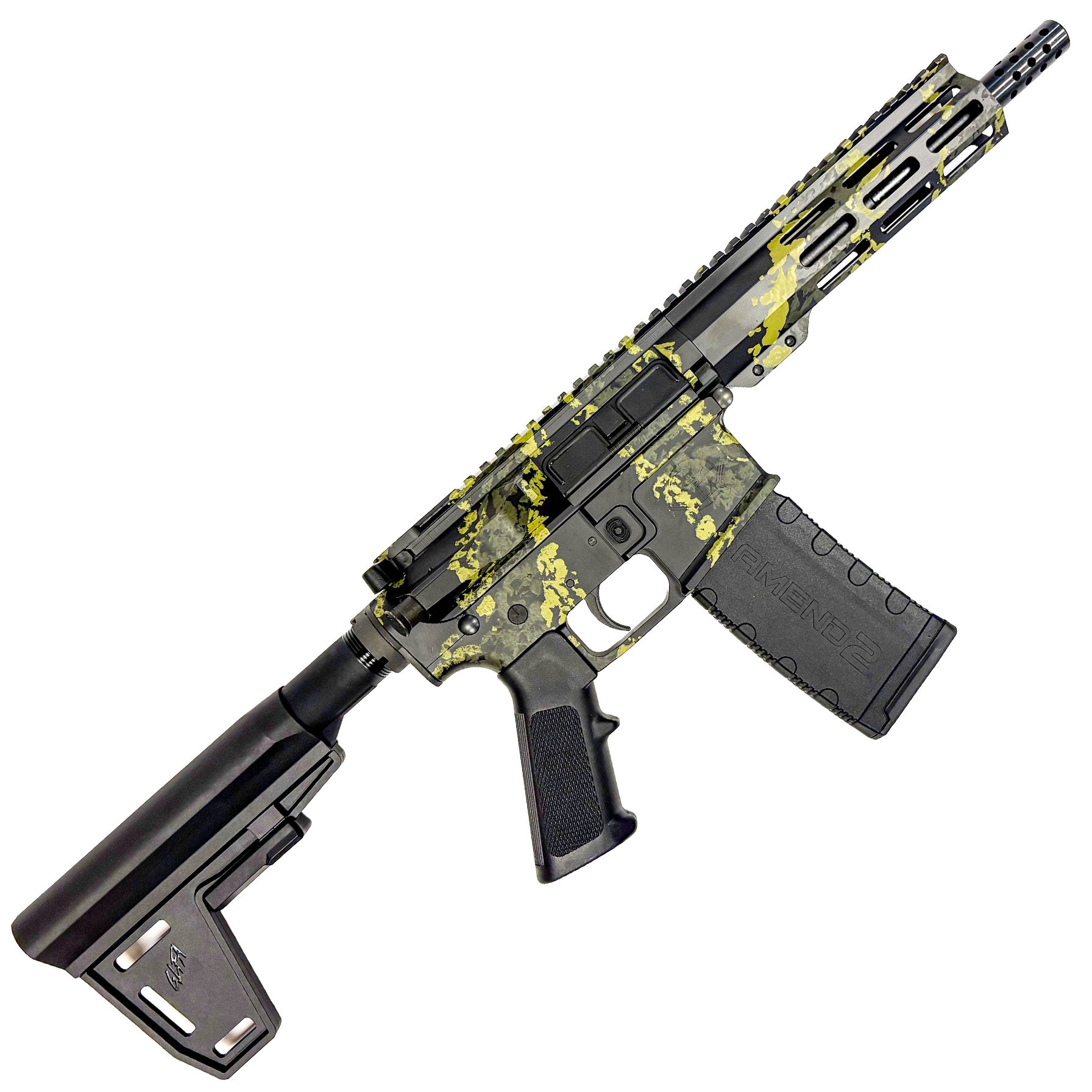 Modern camouflage-patterned rifle with detachable magazine.