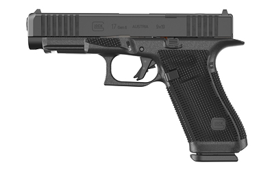 Black Glock 17 pistol side view.