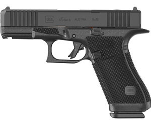 Black semi-automatic pistol on white background