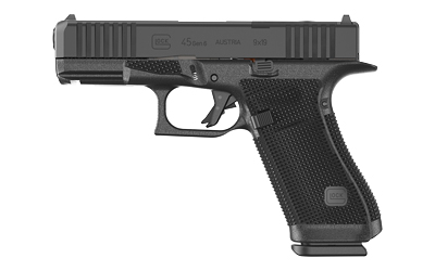 Black semi-automatic pistol on white background
