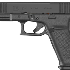 Black Glock 21 handgun with .45 Auto caliber.