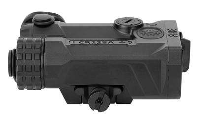 Black tactical flashlight with adjustable settings.