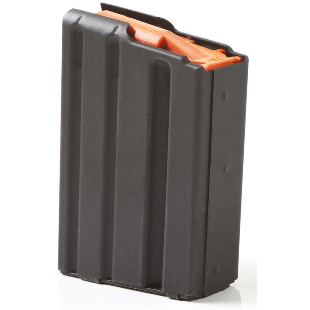 Black magazine with orange lever for firearms.