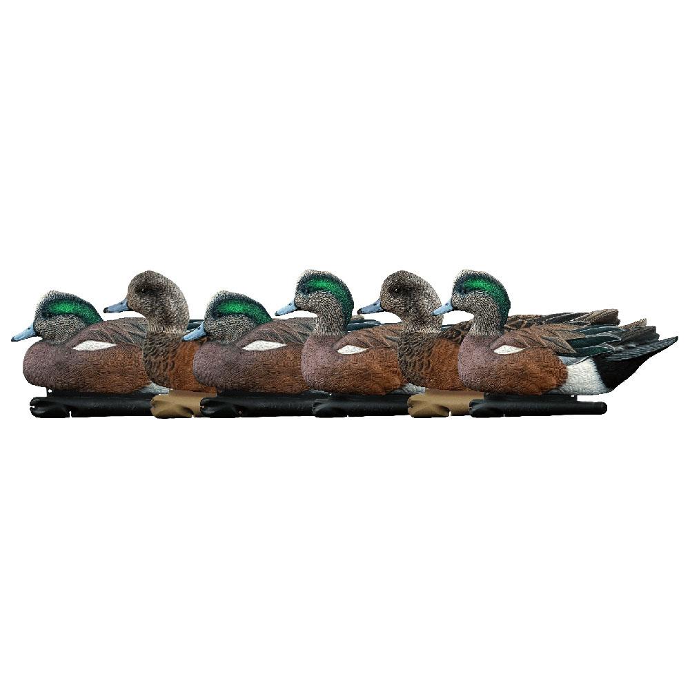 Five realistic decoy ducks lined up.