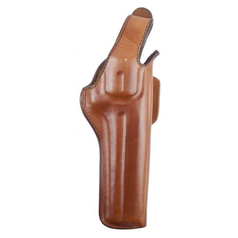 Brown leather holster for firearm storage.