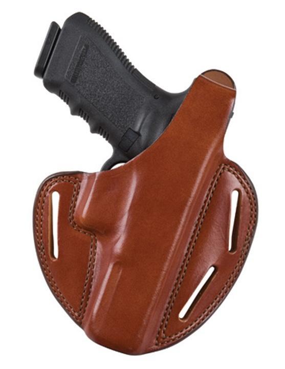 Brown leather holster with a handgun