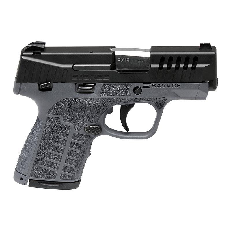 Compact gray handgun with textured grip.