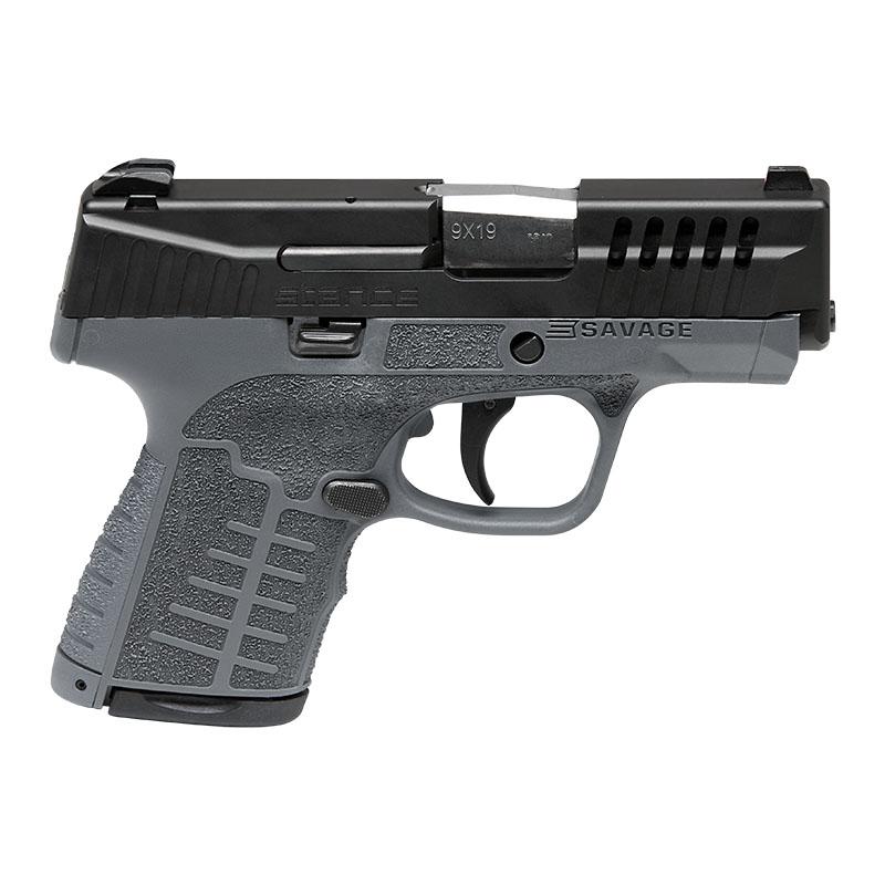 Gray semi-automatic pistol viewed from the side.