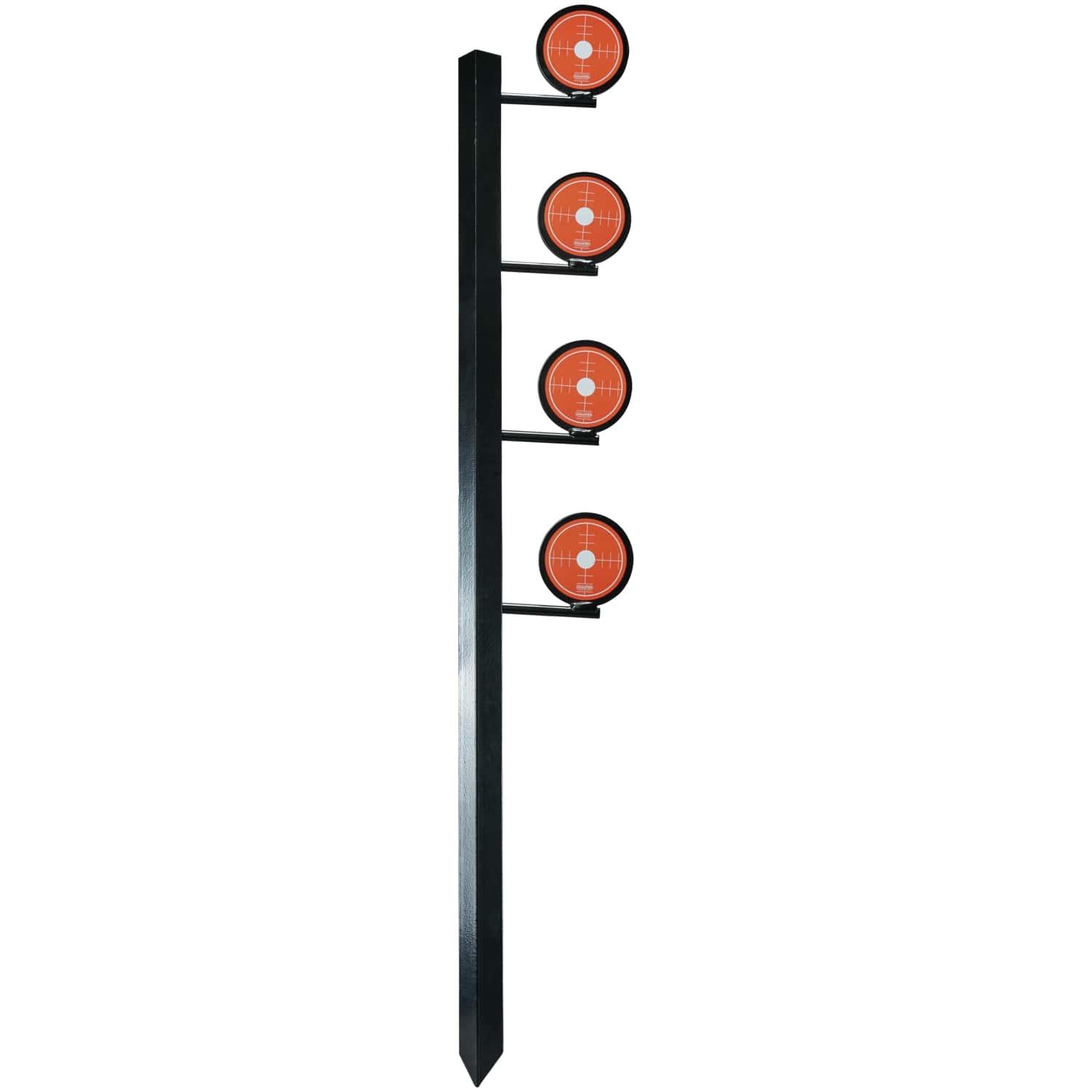 Four red circular targets on a vertical pole.