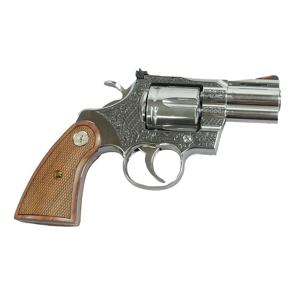 Colt Python Handgun .357 Mag 6rd Capacity 2.5" Barrel Historic Wood Medallion Grips with Filigree Frame and Barrel