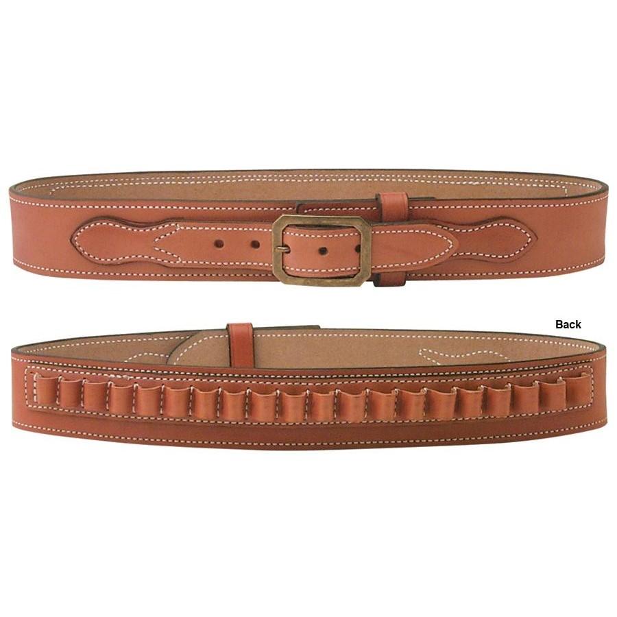 Dual-sided leather belt with decorative stitching.