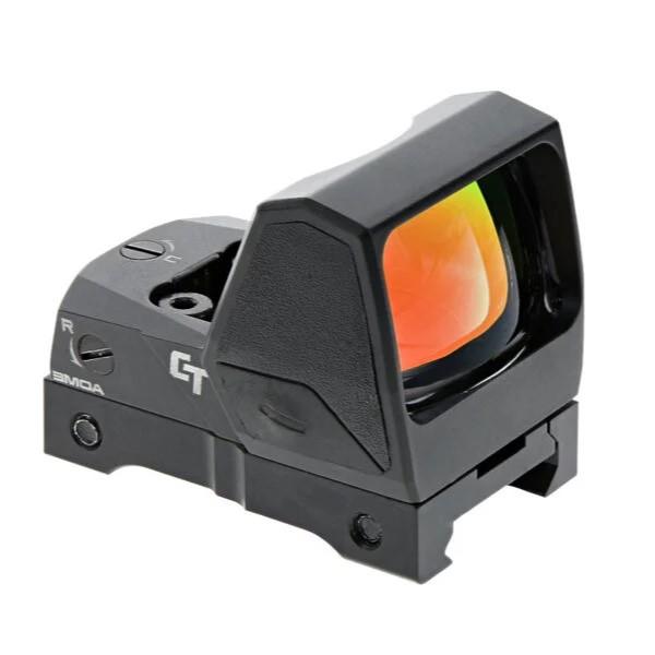 Compact red dot sight with adjustable features.