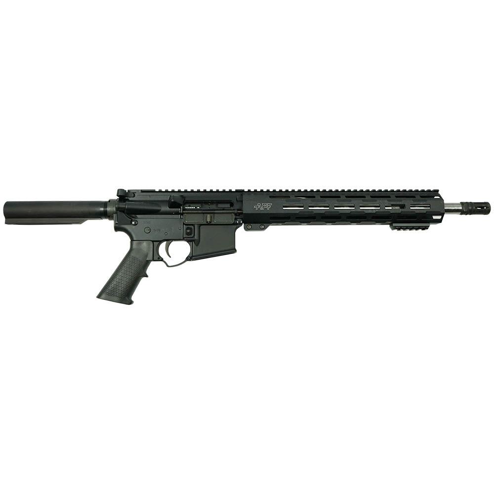 Black semi-automatic rifle with suppressor