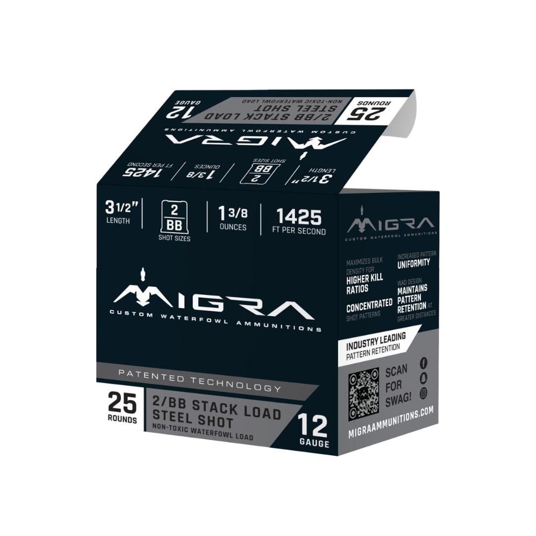 Migra Steel Waterfowl Stacked Shotshells 12ga 3.5" 1-3/8oz 1425 fps #2 & #BB 25/ct