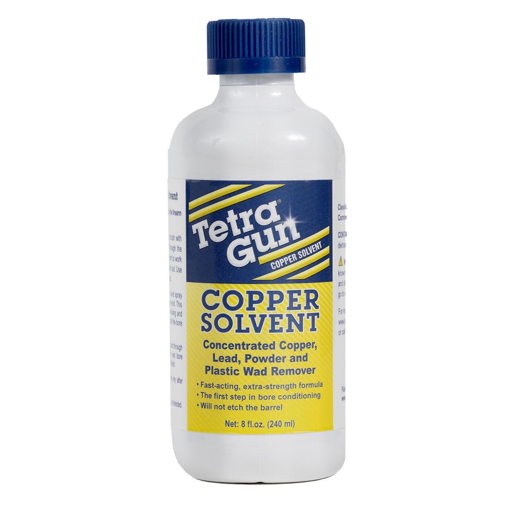 Bottle of Tetra Gun Copper Solvent for cleaning firearms.