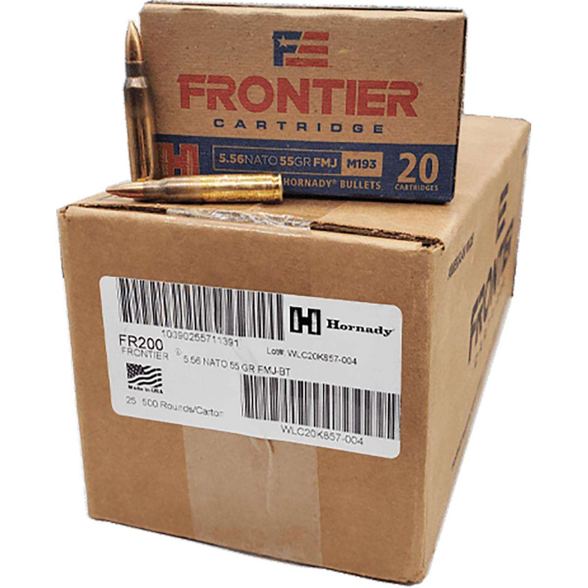 Hornady Frontier NATO FM193 Rifle Ammunition 5.56mm 55 gr FMJ 3240 fps 500/ct Case (25-20ct Boxes)