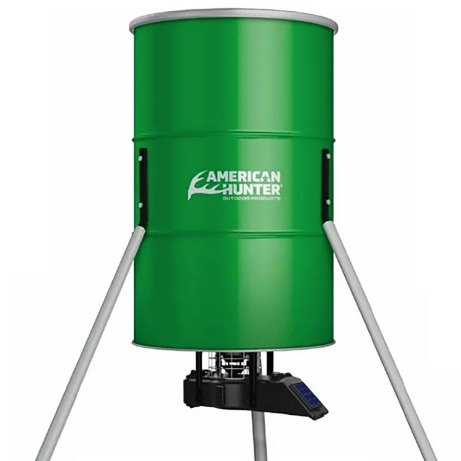 American Hunter green deer feeder with solar panel