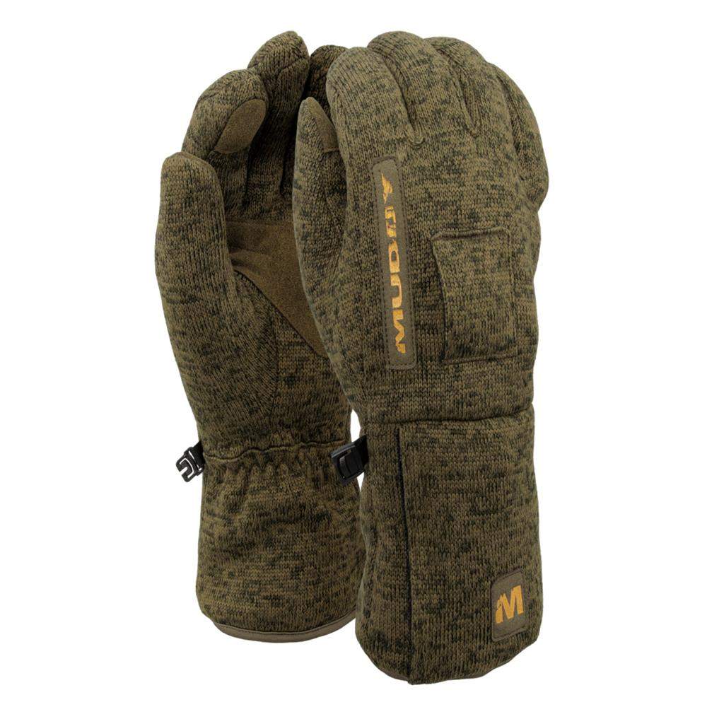 Pair of warm, olive green winter gloves.