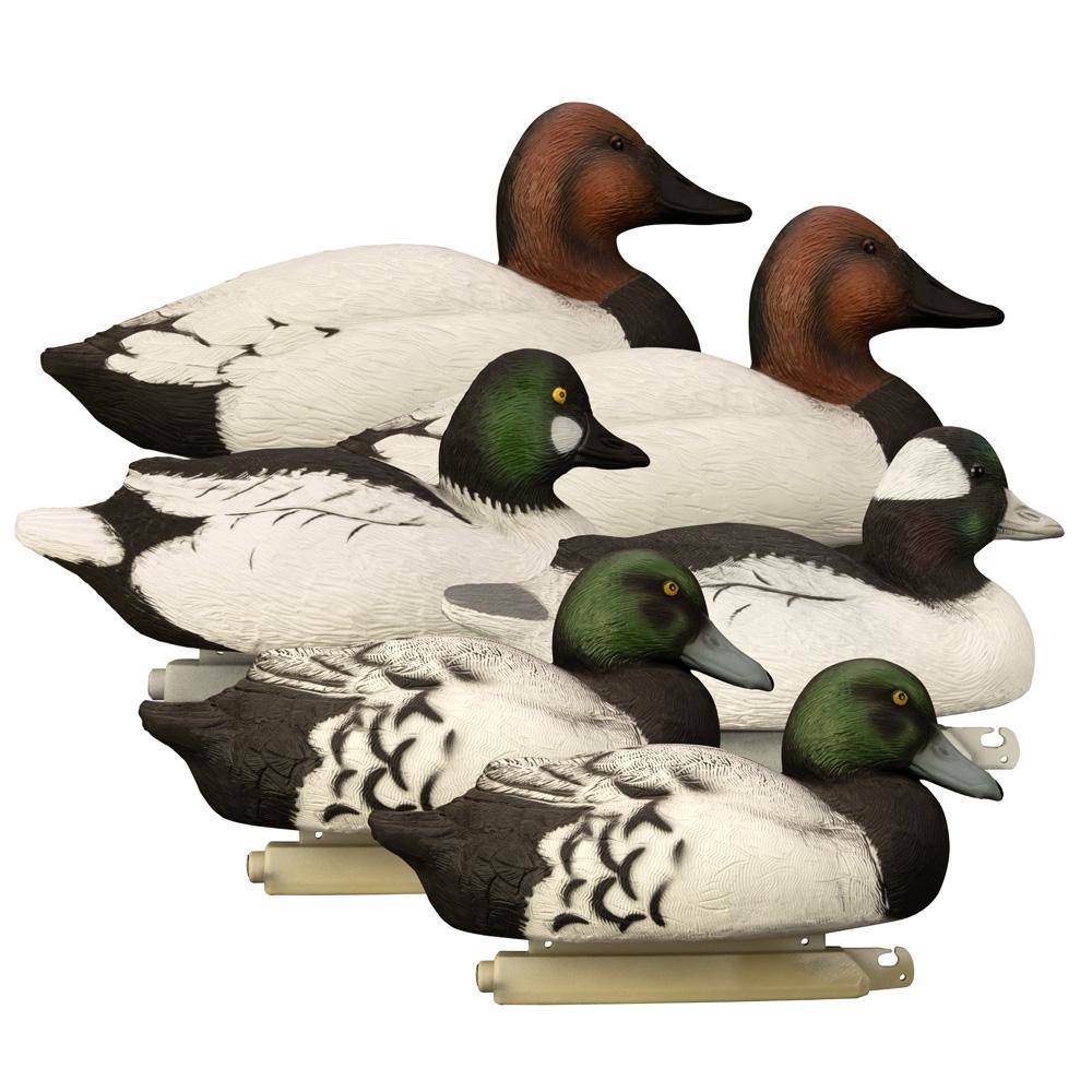 Set of realistic duck decoys for hunting.