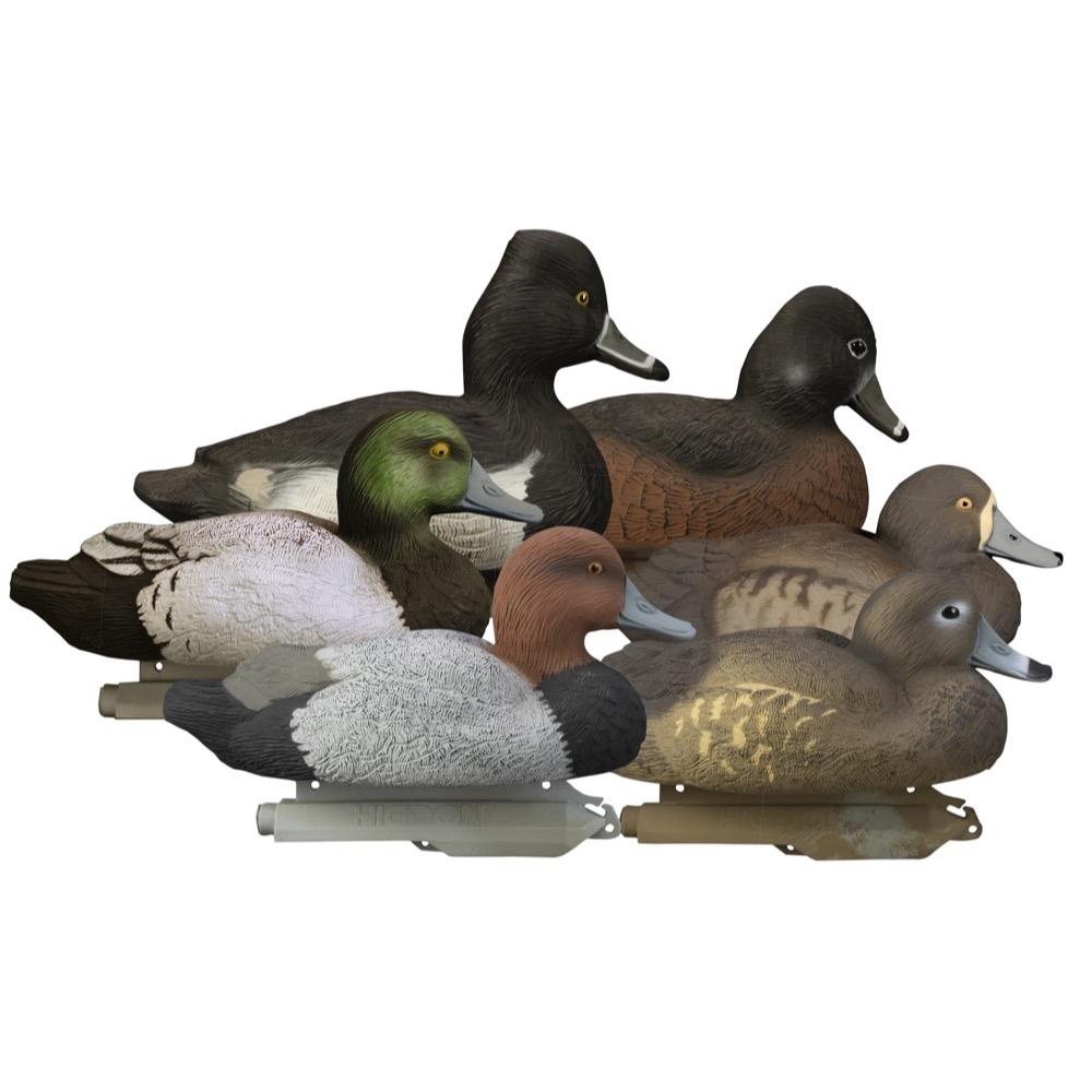 Collection of decorative duck decoys in various colors.