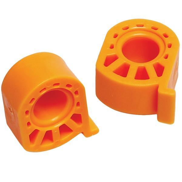 Two orange rubber bushings for automotive use