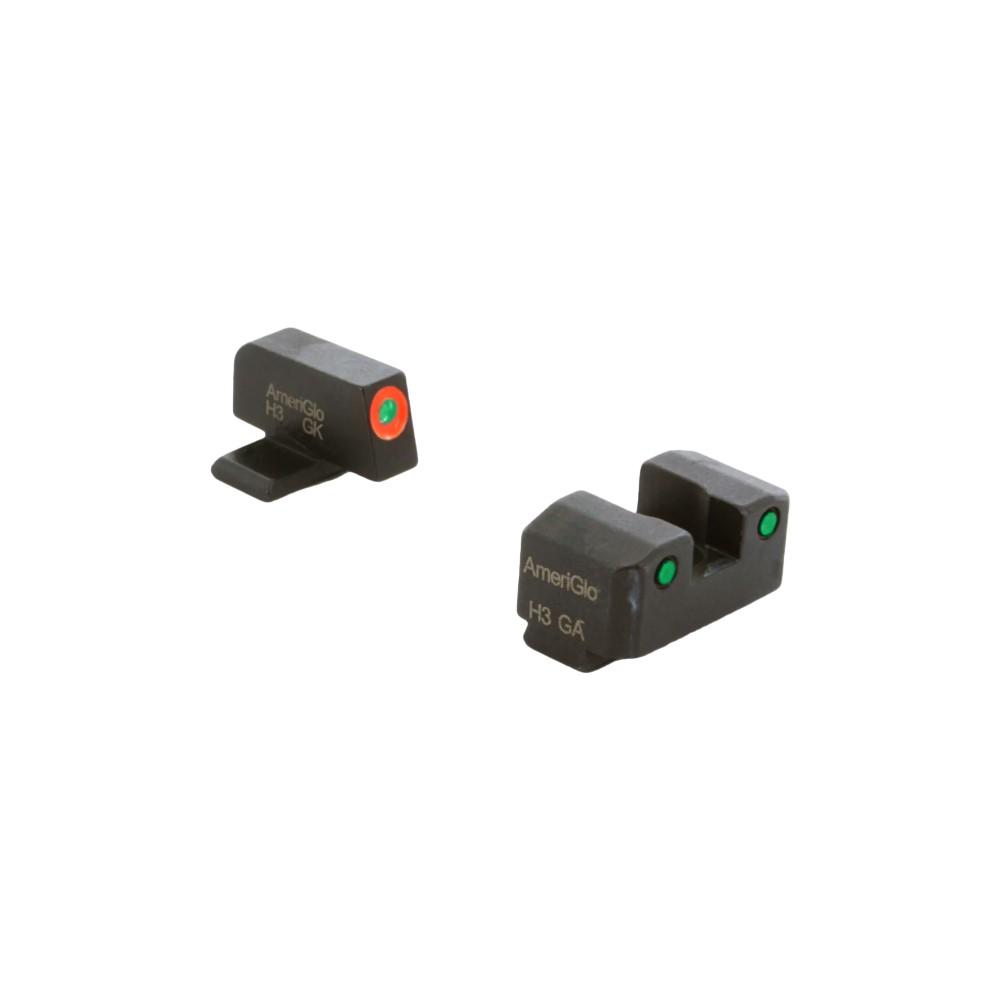 AmeriGlo H3 firearm sights with colored dots.