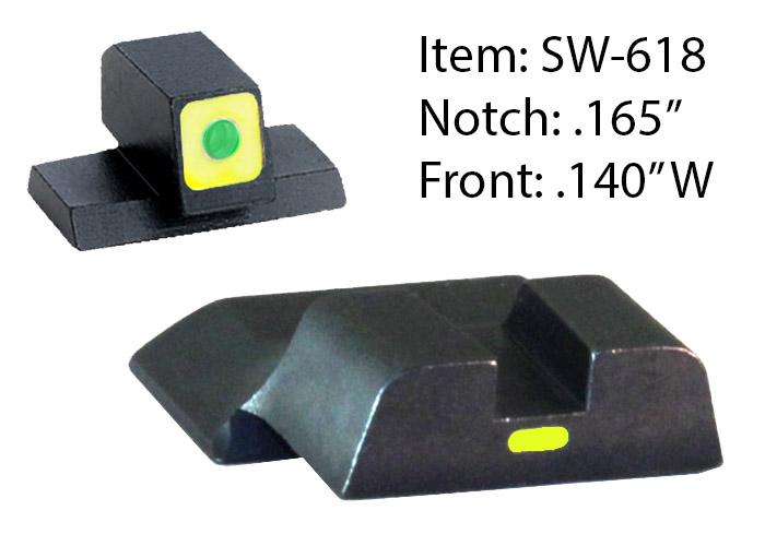Sights for firearm, model SW-618 with dimensions.