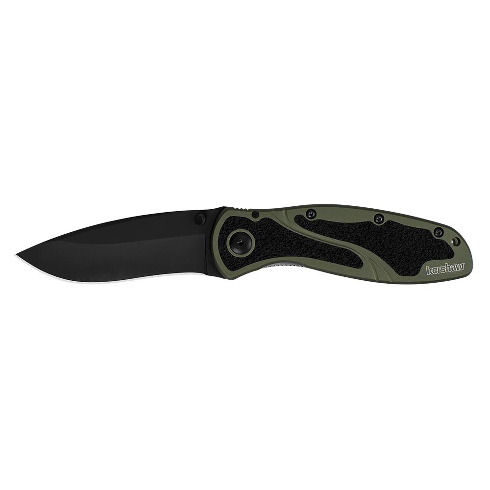 Kershaw folding knife with black blade and green handle.