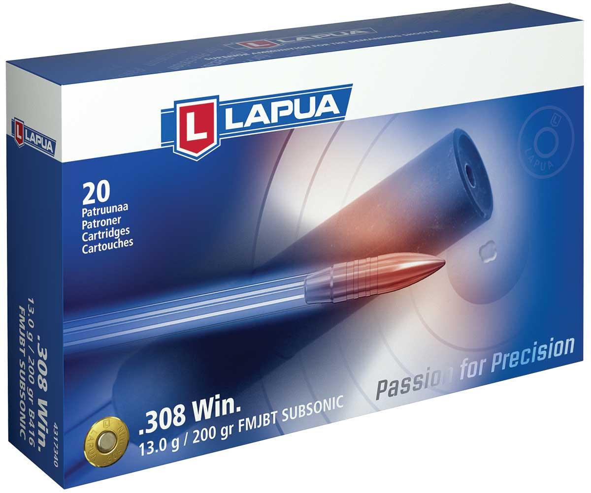 Box of .308 Win subsonic cartridges by Lapua.