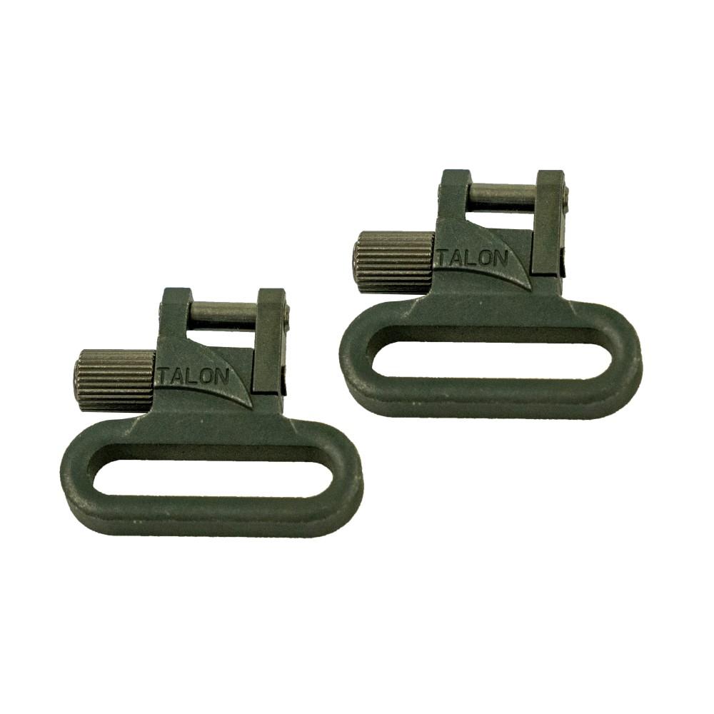 Two green Talon sling swivels for firearms.