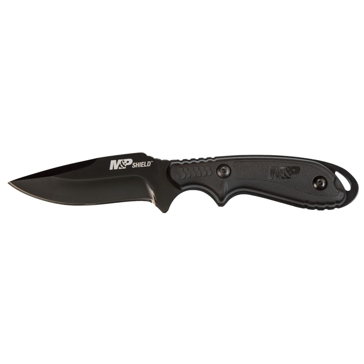 Black tactical knife with textured handle design