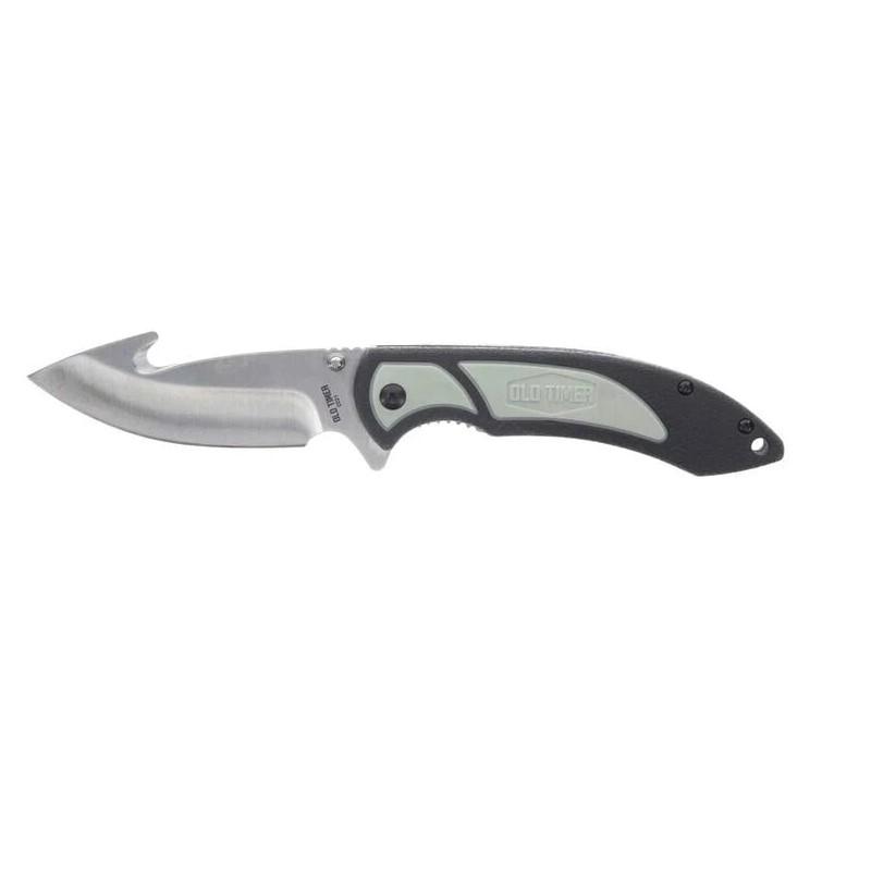 Stainless steel folding knife with ergonomic handle.