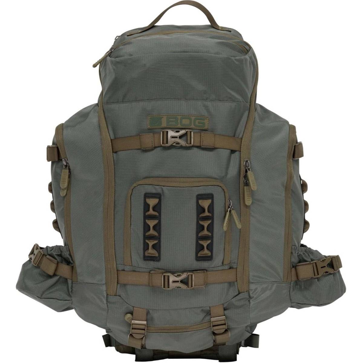Durable green backpack with multiple compartments