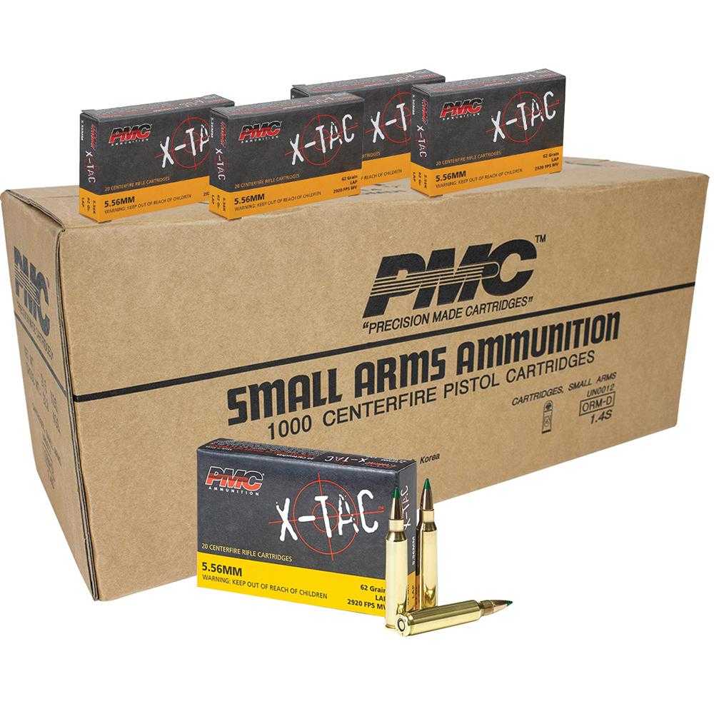 PMC X-Tac Green Tip Rifle Ammunition 5.56mm 62 gr FMJ 2920 fps 1000/ct Case (50-20/ct Boxes)