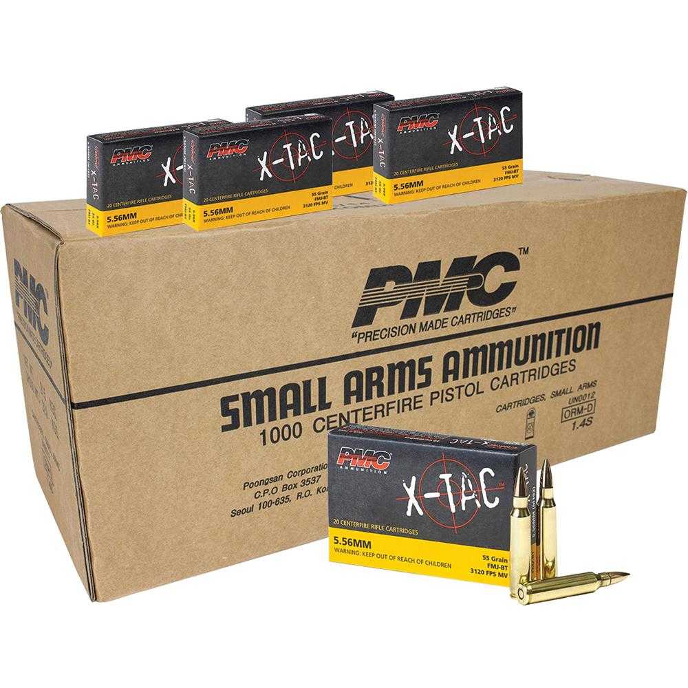 PMC X-Tac Rifle Ammunition 5.56mm 55 gr FMJBT 3120 fps 1000/ct