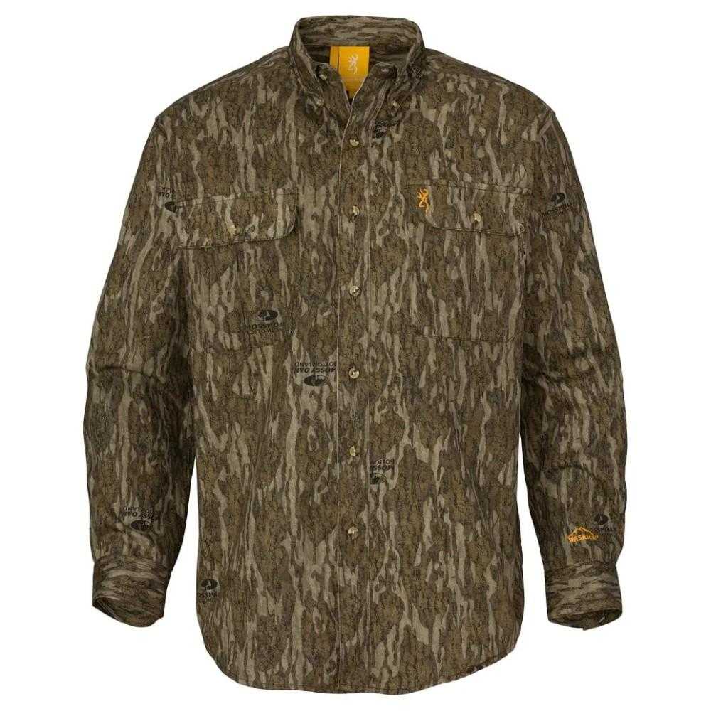 Camo pattern button-up shirt for outdoor activities