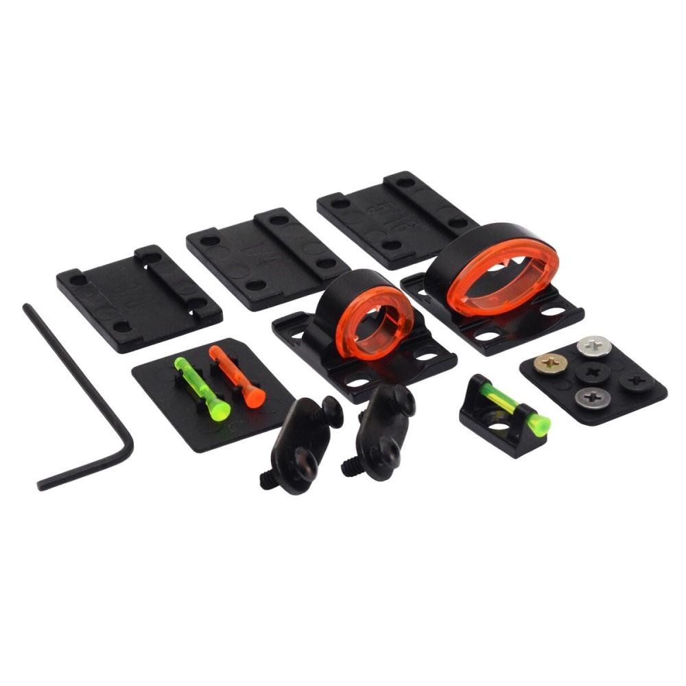 Assorted mounting hardware with black and orange components.