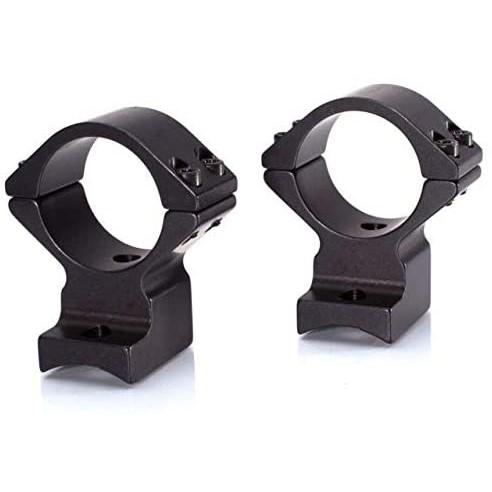Black scope rings for firearm mounting.