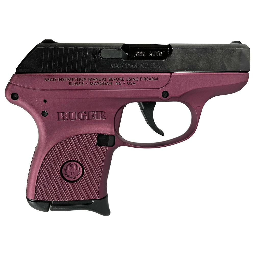 Purple Ruger firearm with instruction label